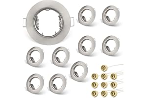 KYOTECH LED Recessed Ceiling Light Mounting Frame Round Nickel Brushed Spotlight Fittings incl. GU10 Socket, Downlight Frame for Ceiling Spotlight MR16 GU10 and Halogen Bulb, Recessed Lighting 10 Pack