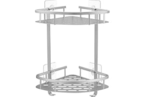 GERUIKE Estanteria Baño Sin Taladro Cesta Ducha - Adhesivo Estanteria Ducha Esquina Cesta Baño - Organizador Baño Estante Ducha Sin Taladro, Aluminio, 2 Niveles Estantería Baño Plata