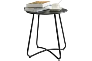 HollyHOME Table d'appoint de Patio, Table de Jardin Ronde Petite Table de Bout Table Basse Table en Métal pour Salon Jardin Patio Balcon Extérieur, Noir