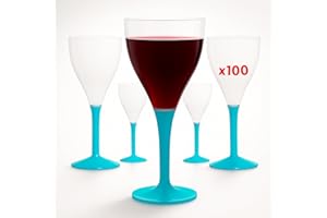 Table'Colors Lot de 100 Verres A Pied Plastique Lavable et Reutilisable - Emboitage Parfait, Grande Stabilité, Idéal Mariage, Anniversaire, Réceptions - Contenance 16cl (Turquoise)