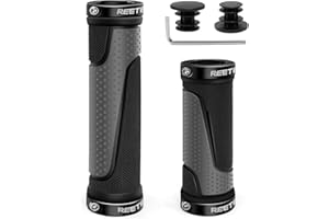 REETEE Puños Bicicleta Montaña Antideslizante Caucho Puños Manillar Bicicleta, Aluminio Doble Bloqueo de 22mm Mango para Bicicleta Puños MTB Ergonomicos para BMX,Scooter Puños