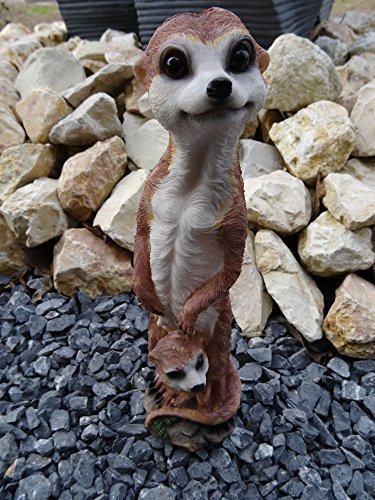 Erdmännchen Dekofigur Gartenfigur 30 cm hoch wetterfest frostfest handbemalt Garten Dekofigur Tierfigur niedliches Erdmännchen mit Kind