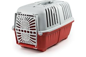 lionto Caisse de Transport pour Chien en Plastique recyclé Robuste, 48x31,5x33 cm, avec système de Fermeture Pratique et poignée, également adaptée aux Chats et Petits Animaux Jusqu’à 15 kg, Rouge