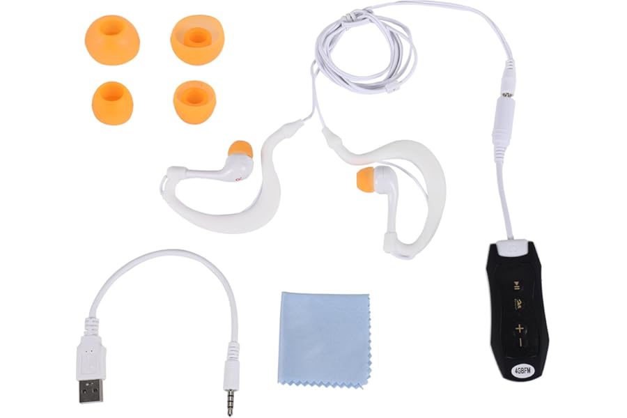 Asuinxurr MP3 Music Player with Bluetooth and Underwater Headphones for Swimming Round Water Sports Short 4GB Black