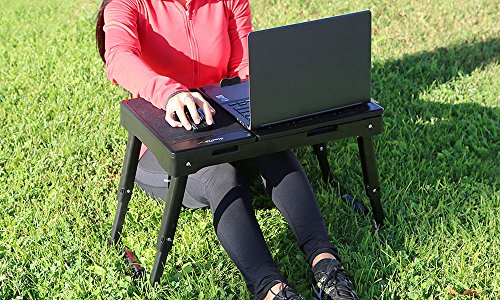 iMounTek Laptop-Tablett / Tisch, tragbarer, multifunktional, faltbar, verstellbar, für Bett, Sofa, Tisch, Schoß, mit 4 USB-Ports an der Seite, Lüfter zum Kühlen, flexibler Schreibtisch-Lampe mit 3 LEDs, integriertem, 3,8 cm tiefem Aufbewahrungsfach (schwarz) - 3