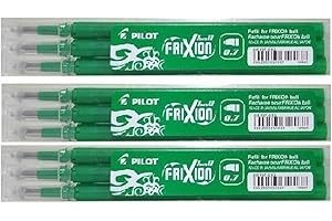 UK WILD SKINCARE Frixion Pilots Pen Refills, Erasable 0.7mm Round Tip, Green Ink, Pack of 9