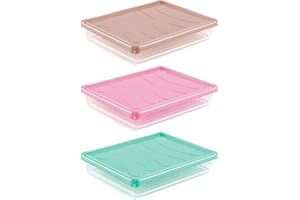 ACAN Tradineur Lot de 3 bacs réfrigérants de stockage avec couvercle et grille, plastique, réutilisable, décongeler les aliments, fabriqué en Espagne, 4 litres, 35 x 27,5 x 6,5 cm - Assortiment de couleurs
