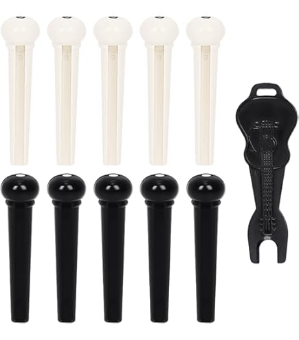 Kit 12 Chevilles Guitare Acoustique + Extracteur + 2 Sillets – Noir Et Blanc