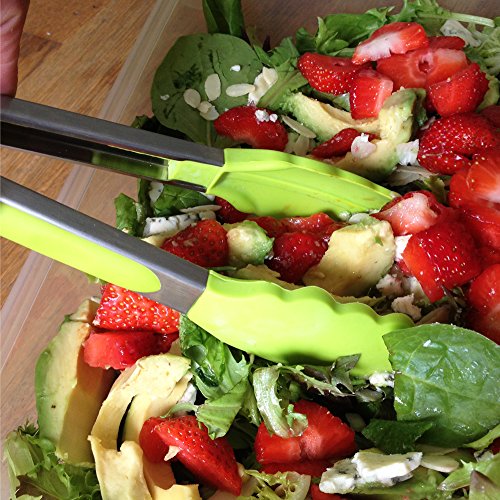 Küchenzange, Grillzange aus Edelstahl, Salatzange Edelstahl, Grillzubehör, Tongs for Grilling, Mehrzweckzange 23 cm (Salad Green) - 5