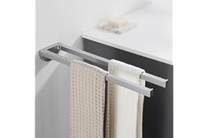 ‎AURALUM Auralum Handtuchhalter ohne Bohren/mit Bohren,2-in-1 Handtuchstange Edelstahl Kann 5 KG Tragen,Handtuchhalter Wand 42CM,Zweiarmig Handtuchhalter für Bad, Küche, Sauna - Chrom, Gebürstet