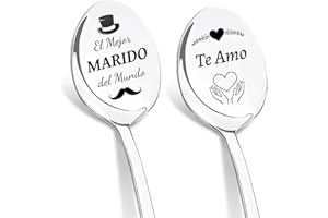 DIKARIYA Regalos Cumpleaños Marido, Original Regalos para Marido, 2 Piezas Cucharas de Café con Grabado, Regalos Cumpleaños para Hombre, Regalos Aniversario para Marido, Regalo Hombre Personalizada