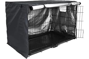 GIMOCOOL Dog Crate Cover, Waterproof, Oxford Cloth, Silver Coated, UV Protection, Fits Most Wire Dog Cages, Indoor & Outdoor, Large, Medium, Small