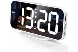 EDUP LOVE Digital Alarm Clocks, LED Mirror Electronic Clock, Snooze Mode, 12/24H, Adjust Brightness, Modern Desk & Wall Clocks for Bedroom Living Room Office - White