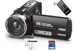 PITIKI Caméscope Caméra Vidéo 4K 48MP Vision Nocturne 3.0 Rotation Webcam Camescope à écran Tactile Caméra Vlogging pour Youtube avec 2 Batterie