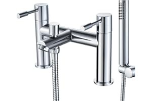 Bath Taps with Shower,Luckyhome Bath Shower Filler Mixer Tap Double Lever Chrome Solid Brass with Shower Hand
