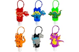 Ulife Mall Tragbare Reiseflaschen Set - 6 Stück 30ml Leckdichte Nachfüllbare Leere Plastikflasche mit Silikon Schlüsselbund, Reise Flaschen Reisebehälter für Fluessigseife, Lotion - Dinosaurier