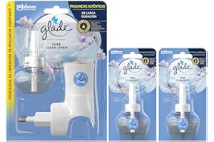 GLADE Ambientador Eléctrico Líquido Con Aceites Esenciales, Aroma Frescor De Ropa, Hasta 100 Días, Pack De Difusor