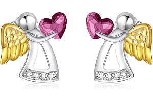 AOBOCO Sterling Silver Guardian Angel Stud Earrings, Birthday Christening Baptism Communion Gifts for Girls Daughter Children