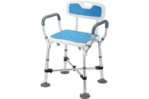 Izrielar Taburete de ducha para personas mayores, altura regulable, silla de ducha con doble viga transversal reforzada, asiento de ducha con respaldo y reposabrazos, taburete de baño,Blanco