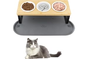 IKIMI Comedero Gato Elevado, Mezzar 3 Cuenco Cerámico del Gato con Soporte, 180 ml Comedero Gatos con Antideslizante Alfombrilla para Gatos Y Perros Pequeño