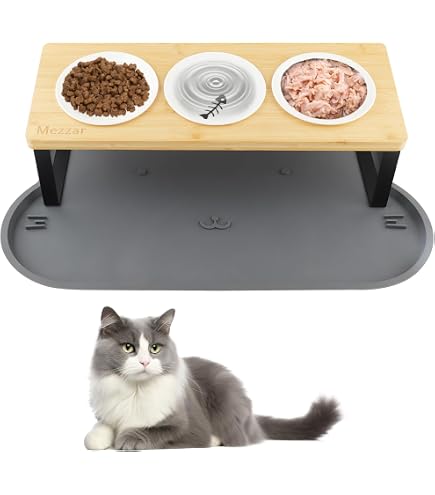 Set Di 3 Ciotole Per Gatti In Ceramica – Design Inclinato 15°, Con Supporto In Ferro, Anti-Vomito