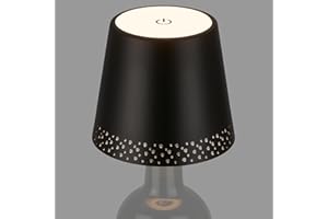 BRILONER – LED Flaschenlicht Dimmbar, Flaschenlampe Aufsatz LED, Tischlampe Kabellos, Dimmbare Nachttischlampe Touch, Schreibtischlampe, Leselampe, Warmweißes Licht, 11x9 cm (DxH), Schwarz