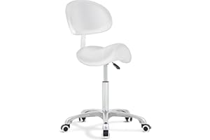 Antlu Saddle Stool Chair with Back Support Rolling Esthetician Seat for Salon Tattoo Shop Spa Home Dentist Clinic(White, with Backrest)