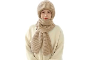 papasgix Integrated Ear Protection Windproof Cap Scarf, Women's Hat and Scarf Set for Women Knitting Thick Warm Ear Guard Hat, 2 in 1 Hooded Scarf Hat Ladies Outdoors