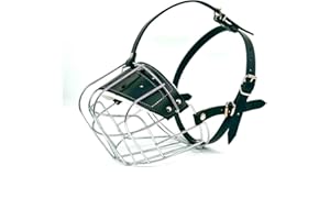 L&J PETS UK Bozal de metal de alambre fuerte para perro, rottweiler, mastín, golden retriever y otros (R2, cuero plateado/negro)