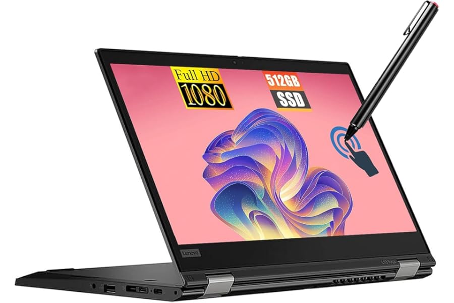 Lenovo ThinkPad L13 Yoga Gen 1, 2 in 1 Touchscreen Laptop, 13.3-Inch FHD, Intel Core i5-10310U, 16GB RAM, 512 GB SSD, Stylus Pen, QWERTY Keyboard, Windows 11 Pro (Renewed)