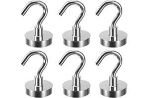 Lictin 6 Pzas Ganchos Magnéticos Neodimio Ultra fuertes 32mm Diámetro 38KG 83LBS de Fuerza de Atracción Imán Potente (Plata)
