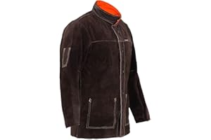 Stamos Welding Schweißerjacke Arbeitsjacke Schweißerschutzjacke SWJ01L (Größe L, Rinderleder, flammfest, hitzebeständig, stromschlagisolierte Druckknöpfe) Dunkles Khaki