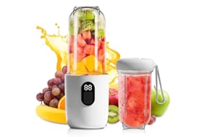 AFENAU Blender Portable, 500 ml Blender Smoothie avec Affichage Numérique, Rechargeable Mixeur Smoothie Batterie de 1500 mAh, 16 Lames Mini Blender Portable pour Voyage Cuisine Bureau Extérieur, Blanc