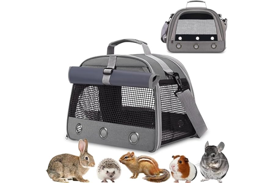 Guinea Pig Travel Carrier Bag,Portable Small Animal Pet Carrier Pouch for Hamster Chinchilla Rabbit Bunny Gerbil Hedgehog Sugar Glider Hedgehog Outgoing Travel Carrying Bag with Pad（Grey