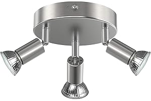 Creyer LED Ceiling Light Rotatable, 3 Way Round Plate LED Ceiling Spot Lights, ø140mm (Including 3x4W GU10 LED Light Bulbs, 400LM, Warm White) LED Ceiling Lamp for Kitchen, Living Room - Matt Nickel