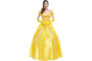 TRACYCY Déguisement Princesse Belle Femme et Gants Adulte Cosplay La Belle et la Bête Longue Tulle Reine Robes de Soirée Fancy Dress Halloween Noël Carnaval Anniversaire Fête Costume Jaune