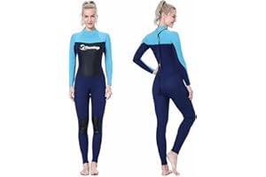 WENLIA Traje de Neopreno para Mujer 3mm Neopreno Mantener Caliente Trajes de Surf Manga Larga con Cremallera Frontal Traje de Baño para esnórquel, Buceo, natación, Surf