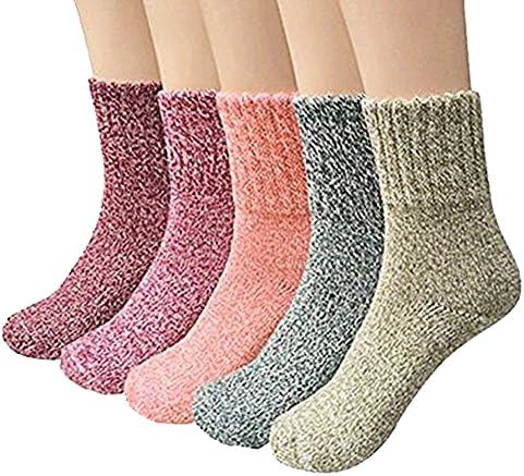 Possec Women's Wool Pure Thick Winter Casual Warm Crew Socks Pack of 5 (Pure)