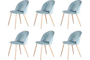 GrandCA HOME Juego de 6 Sillas de Comedor, Silla de Cocina de Moda, Sillas Tapizadas de Terciopelo, Sillas Laterales de Ocio con Patas de Madera y Metal, Verde
