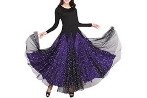 DAIHAN Damen Latein Tanzkostüme Lyrisches Tango-Kleid Lange/Kurze Ärmel Ballett-Tanzkleid Rockabilly Ballsaal Praxis Walzer Mesh-Paillettennähte Big-Swing-Kleid