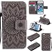 Produktbild Hozor PU Leder Hülle für Apple iPhone 5 / 5S / SE 4.0 Zoll Embossing 3D Prägung Blumen Muster Ledertasche Weiche TPU Soft Rückseite Abdeckung Handytasche Bumper Schutzhülle Brieftasche Flip Case Wallet Cover Bookstyle Handyhülle Tasche Anti-Scratch Shell Folio Klapphülle mit Standfunktion Magnetverschluss und Kredit Kartenfächer - grau
