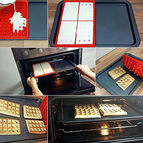 Waffelform 2er Set – Herz und Belgische Rechteckige Waffel-Form Aluminiumguss Silikon Waffel Kuchen/Mini Backblech Formen – Set Von 2 - 3