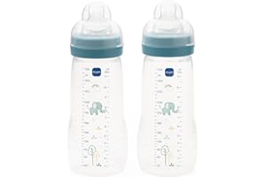 MAM Easy Active Bottles | 2 Pack (2 x 330ml) | Fast Flow MAM Teats Size 4 + | Baby Accessories | Blue (Various Designs)