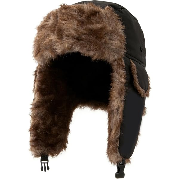 FEOYA Cappello Invernale Unisex Ushanka In Finta Pelle, Antivento Con Paraorecchie, Berretto Da Sci Con Fibbia, Taglia 58-60 Cm