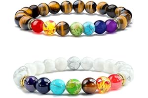 Senidea Bracelet 7 Chakras 1 Pièce ou 2 Pièces pour Femme Homme, Bracelet Perles en 8mm, Bracelet Pierres de Lave, Élastique