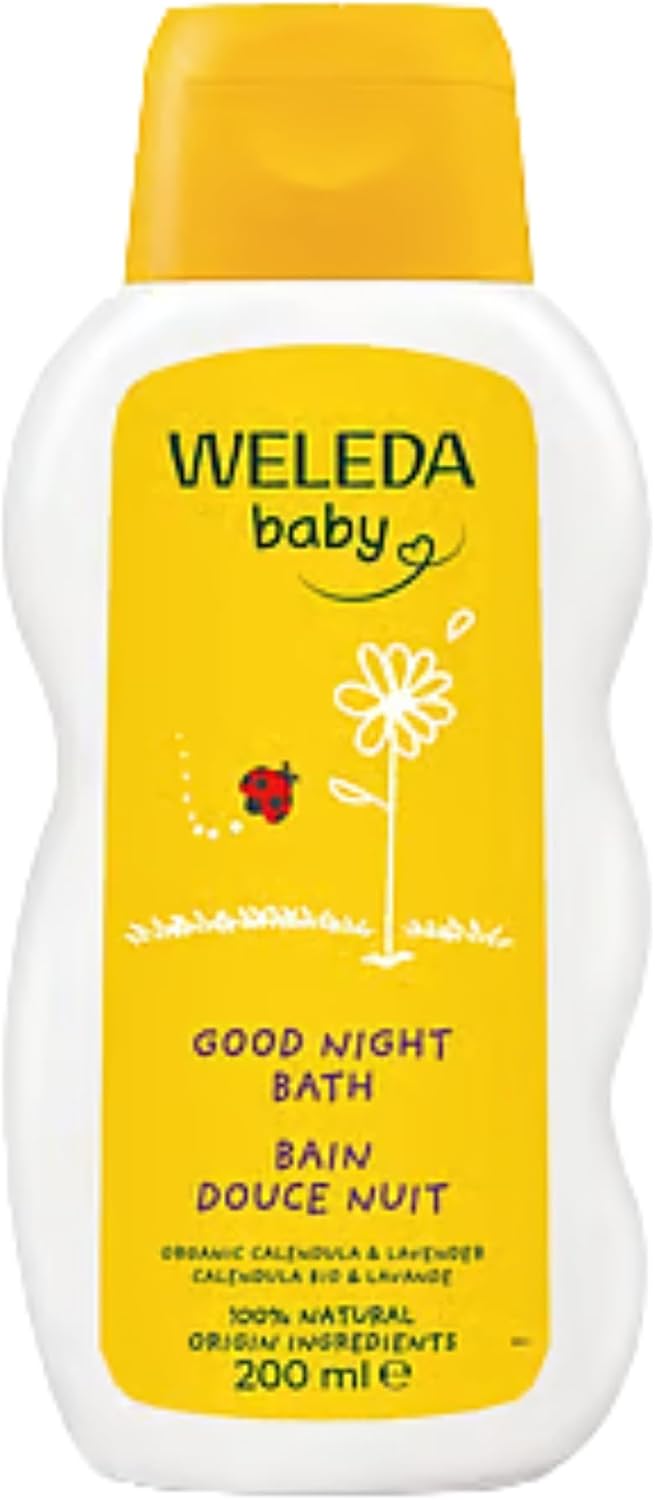 Weleda – Baño de Caléndula Buenas Noches para Bebé, Rutina de Sueño Relajante con Lavanda y Caléndula BIO, Higiene Natural y Suave Sin Aclarado con Aceites Vegetales – 200 ml