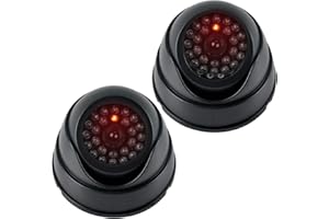 BUYGOO Telecamera Finta Esterno con Led 2PZ Telecamere Fittizia Nero CCTV Telecamera Finta da Esterno Telecamera Finta Interno Batteria Telecamera di Sorveglianza Falsa Videocamera Finta a Batteria