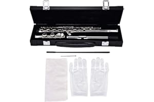 EJOYOUS Flauto do 16 Fori Chiusi Flauto Traverso, Flauto Traverso Cupronickel Placcato Argento 16 Fori Chiave do Legni con Grasso di Sughero Panno per la Pulizia Guanti Custodia in Pelle