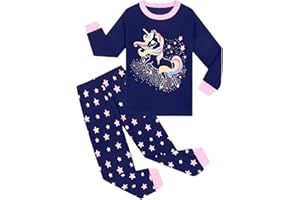 Pilipulu Mädchen Schlafanzüge Langarm Baumwolle Schlafanzug Kinder Pyjama Set Einhorn Nachtwäsche 3-12 Jahre 98 104 110 116 122 128 134 140 146 152