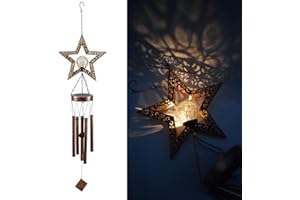 lifemet Wind Chimes Solar Lights - Powered LED Star Night lights outdoor Garden Waterproof Metal Windbell Chime Light Lamp for Patio Deck Lawns Yard Patio